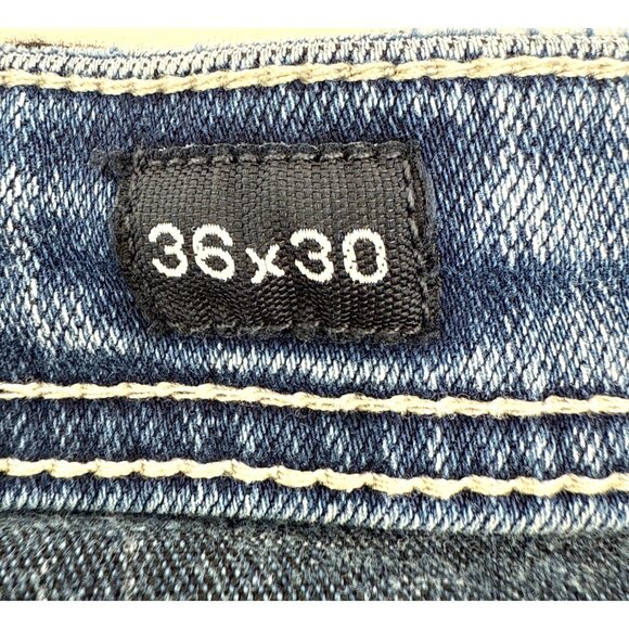 BKE Men's Tyler Relaxed Fit Jeans 36x30 Stretch Thick Stitch Whiskered - Picture 3 of 13